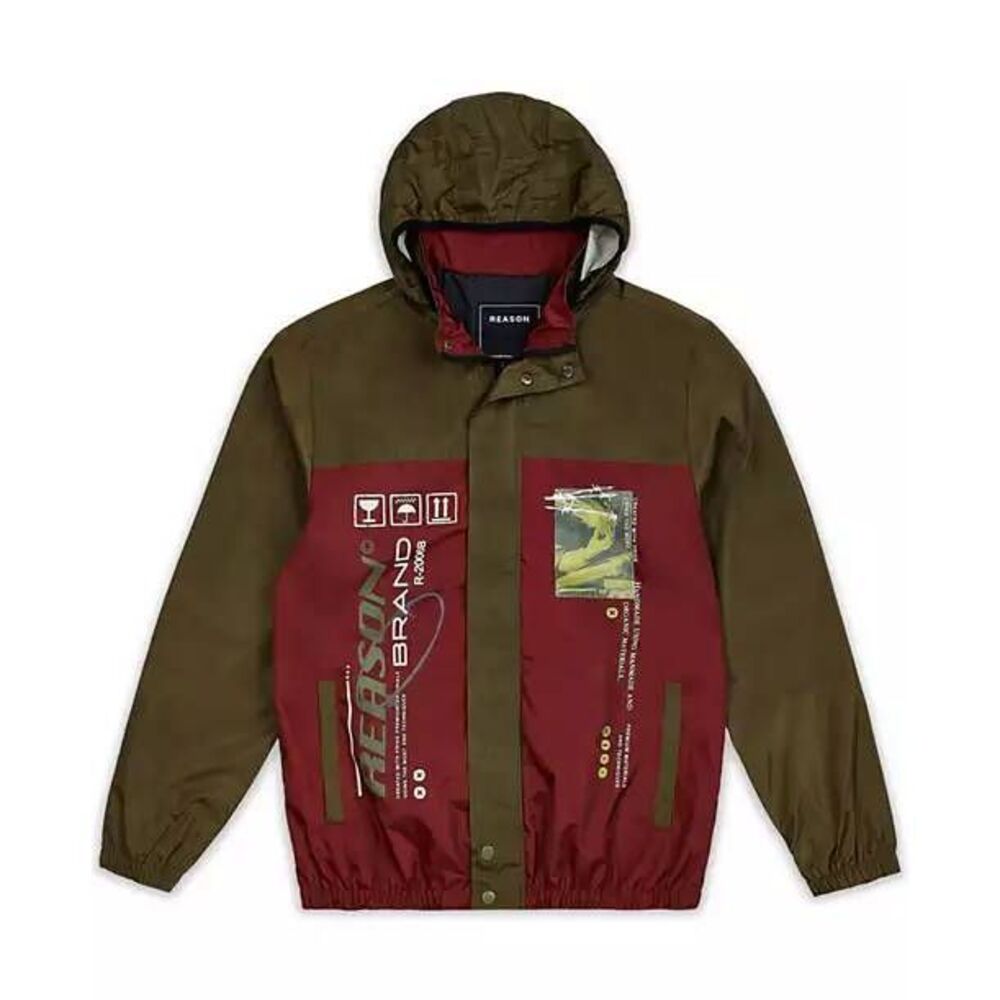New Medium Reason Brand Flame Hoodie Hooded Front Zip Windbreaker Jacket NWT